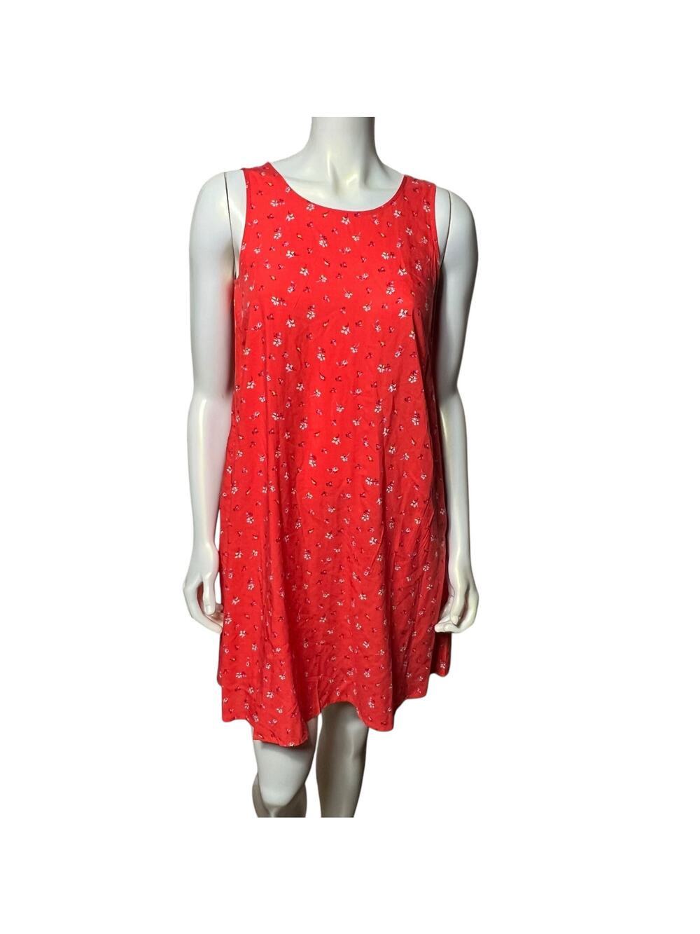 NWT GAP Red Floral Sleeveless Swing Dress Crisscross Back Summer XS Coral Mini